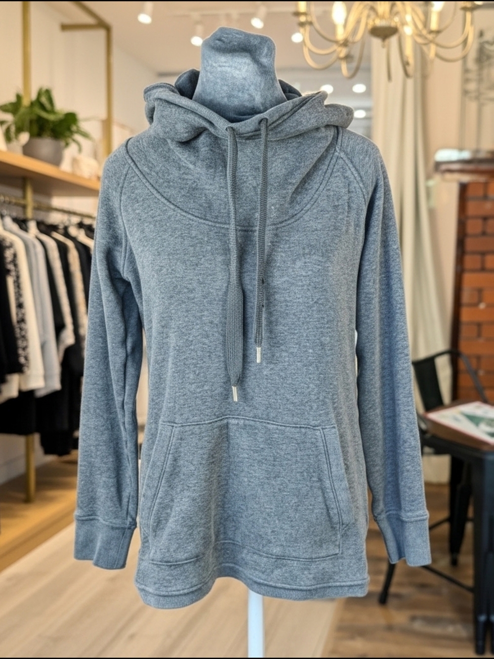 Athleta Space Dye Cowl Neck Scuba Pullover Hoodie Women's Size X small Dark Gray